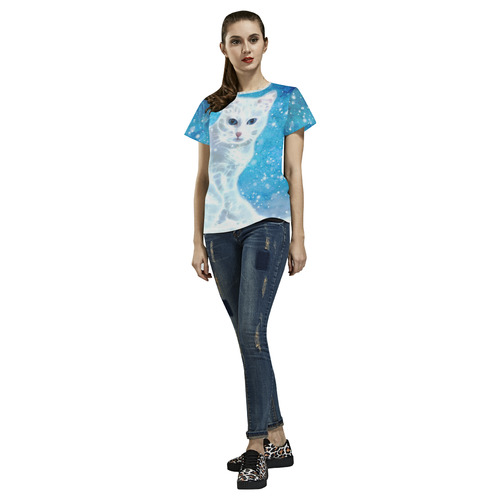 Abstract cute white cat All Over Print T-Shirt for Women (USA Size) (Model T40)