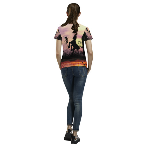 Wonderful fairy with foal in the sunset All Over Print T-Shirt for Women (USA Size) (Model T40)