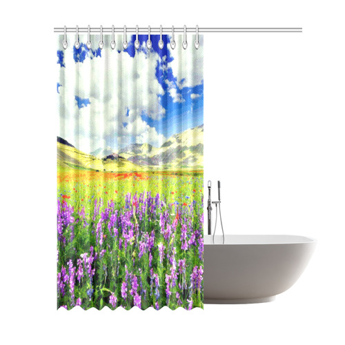 Mountain Floral Landscape Clouds Shower Curtain 69"x84"