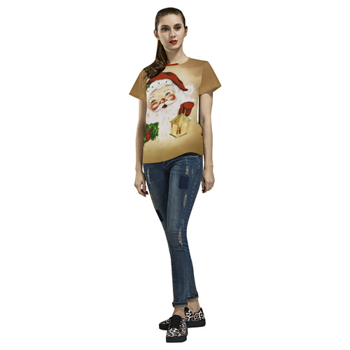 A cute Santa Claus with a mistletoe and a latern All Over Print T-Shirt for Women (USA Size) (Model T40)