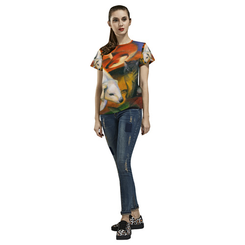 Three Animals (Dog, Fox, Cat) by Franz Marc All Over Print T-Shirt for Women (USA Size) (Model T40)