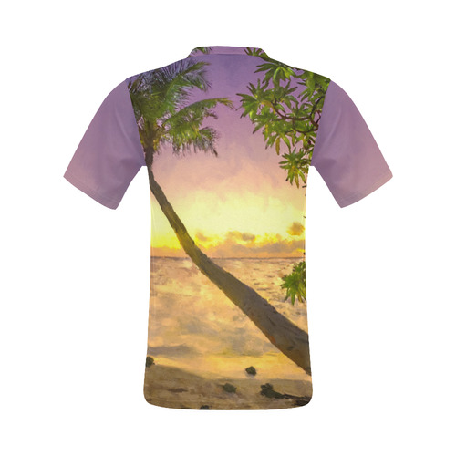 Painting tropical sunset beach with palms All Over Print T-Shirt for Men (USA Size) (Model T40)