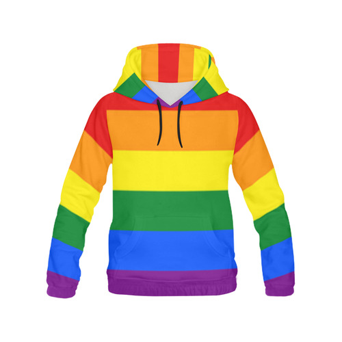 Gay Pride Rainbow Flag Stripes All Over Print Hoodie for Women (USA Size) (Model H13)