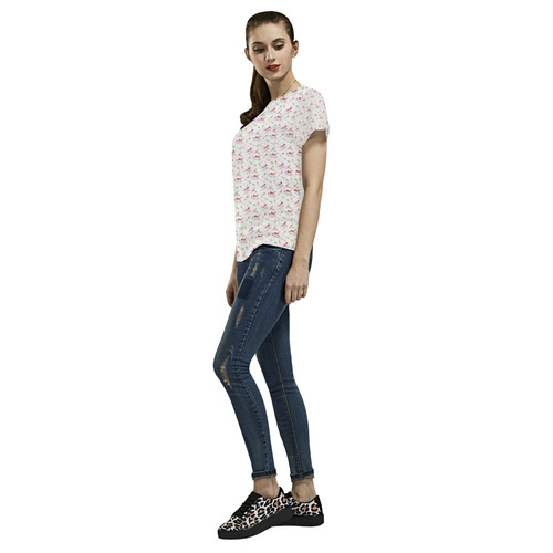 Lovely Pattern with Birds and Flowers All Over Print T-Shirt for Women (USA Size) (Model T40)