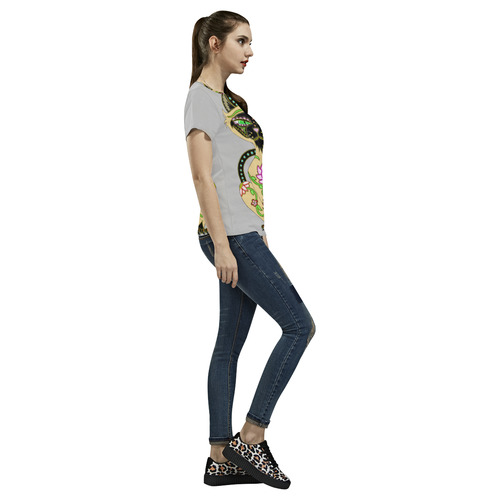 Siamese Cat Sugar Skull Light Grey All Over Print T-Shirt for Women (USA Size) (Model T40)