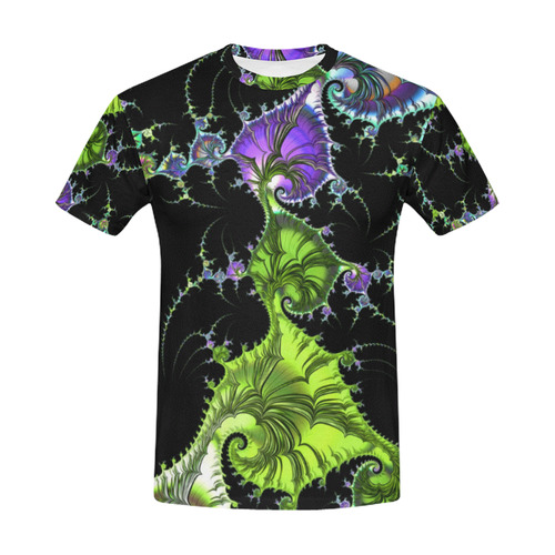 SPIRAL Filigree FRACTAL black green violet All Over Print T-Shirt for Men (USA Size) (Model T40)