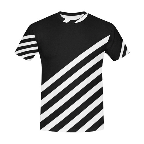 Modern Black Background Diagonal Stripes Cut All Over Print T-Shirt for Men (USA Size) (Model T40)