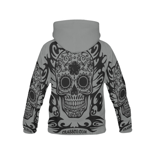 SKULL TRIBAL GREY All Over Print Hoodie for Men (USA Size) (Model H13)