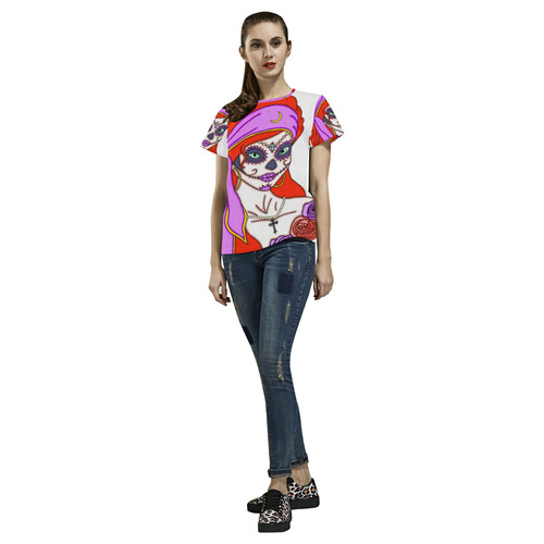 Gypsy Sugar Skull White All Over Print T-Shirt for Women (USA Size) (Model T40)