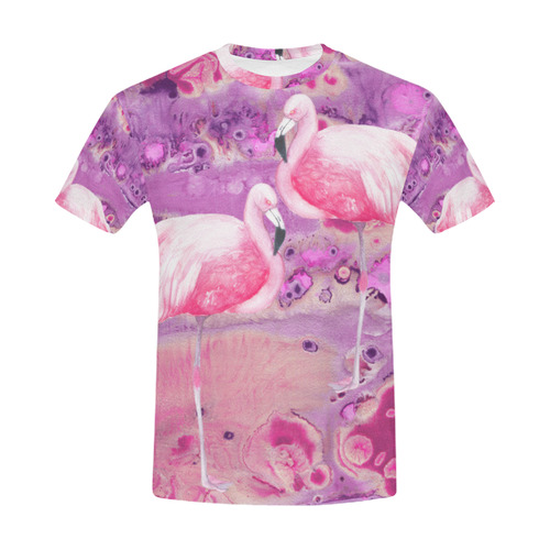 Flamingos Batik Paint Background Pink Violet All Over Print T-Shirt for Men (USA Size) (Model T40)