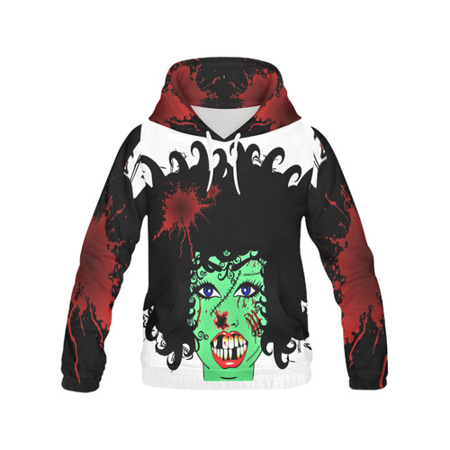 ZinZi the Zombie white All Over Print Hoodie for Women (USA Size) (Model H13)