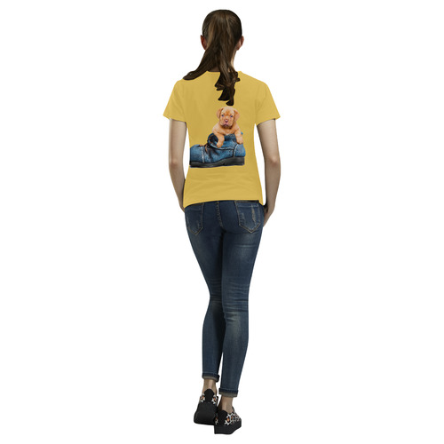 Lovely Puppy in a Blue Shoe All Over Print T-Shirt for Women (USA Size) (Model T40)