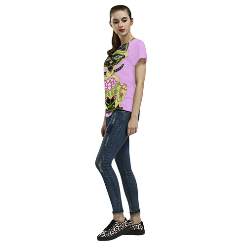 Siamese Cat Sugar Skull Lavender All Over Print T-Shirt for Women (USA Size) (Model T40)