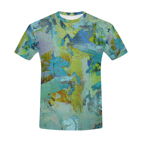 Rearing Horses grunge style painting All Over Print T-Shirt for Men (USA Size) (Model T40)