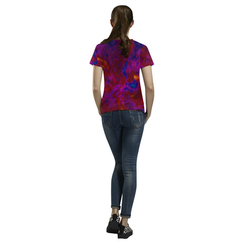 Pink Red Blue Splash All Over Print T-Shirt for Women (USA Size) (Model T40)