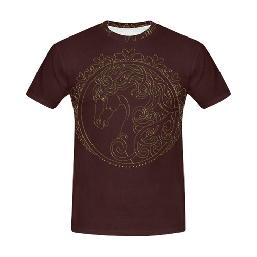 I Love Horses Contour Antique Gold All Over Print T-Shirt for Men (USA Size) (Model T40)