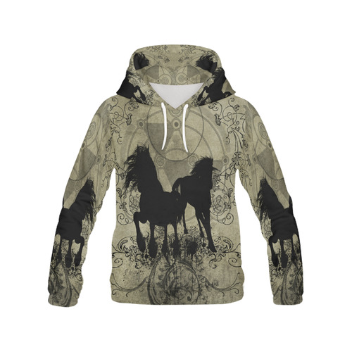 Beautiful horses, solhouette in black All Over Print Hoodie for Women (USA Size) (Model H13)