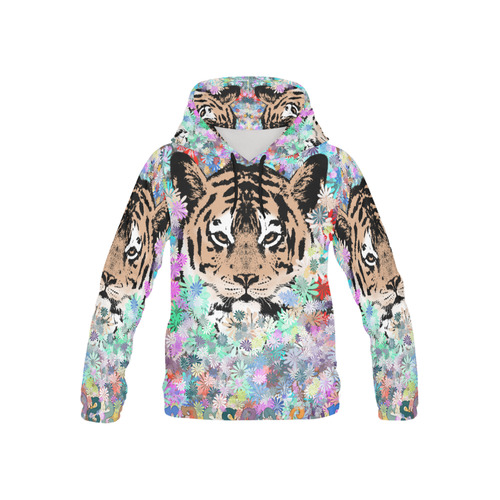 TIGER FLOWERS All Over Print Hoodie for Kid (USA Size) (Model H13)
