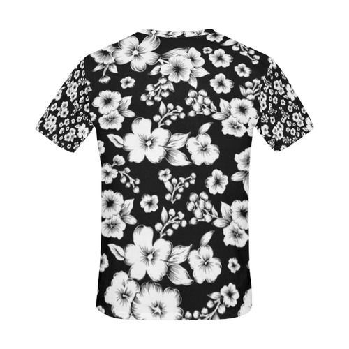 Fine Flowers Pattern Solid Black White All Over Print T-Shirt for Men (USA Size) (Model T40)