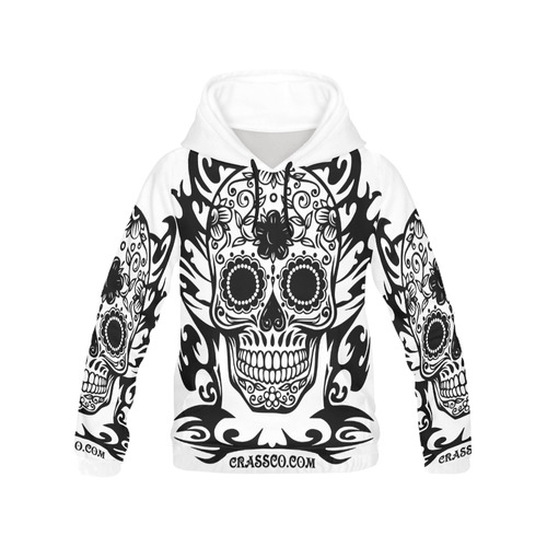 SKULL TRIBAL WHITE All Over Print Hoodie for Men (USA Size) (Model H13)