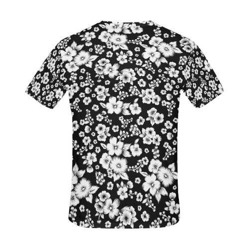 Fine Flowers Pattern Solid Black White All Over Print T-Shirt for Men (USA Size) (Model T40)