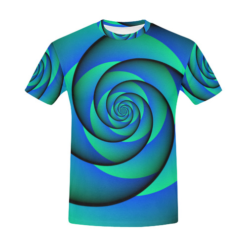 POWER SPIRAL - WAVES blue green All Over Print T-Shirt for Men (USA Size) (Model T40)