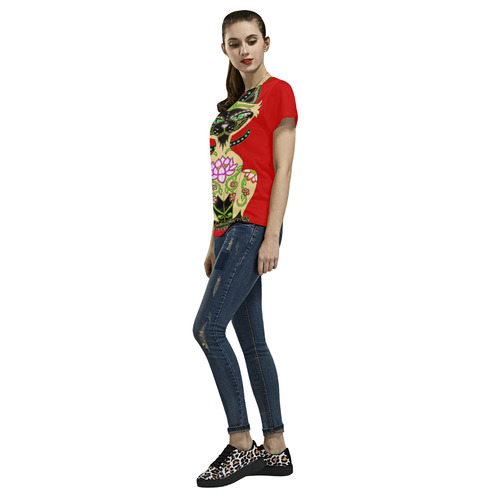 Siamese Cat Sugar Skull Red All Over Print T-Shirt for Women (USA Size) (Model T40)