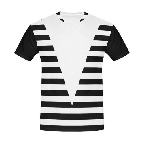 Geometric Style White solid Stripes Big Triangle All Over Print T-Shirt for Men (USA Size) (Model T40)