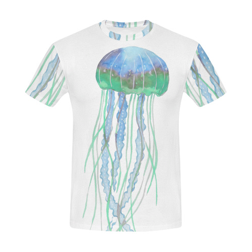 Watercolore JELLY FISH Blue Lilac Green All Over Print T-Shirt for Men (USA Size) (Model T40)