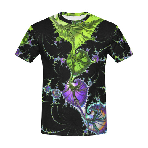 SPIRAL Filigree FRACTAL black green violet All Over Print T-Shirt for Men (USA Size) (Model T40)