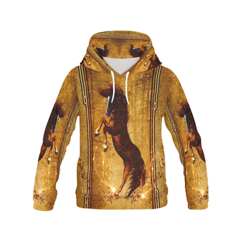 Awesome horse, vintage background All Over Print Hoodie for Women (USA Size) (Model H13)
