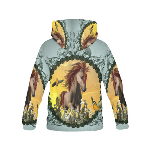 Horse with bird All Over Print Hoodie for Women (USA Size) (Model H13)