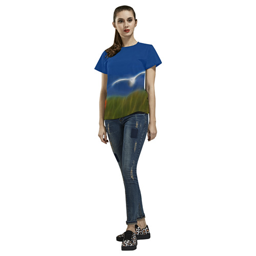 Wonderfull Summer with Seagull and Poppy All Over Print T-Shirt for Women (USA Size) (Model T40)