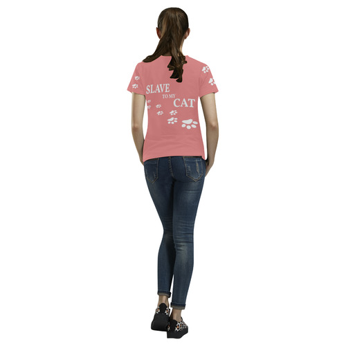 Slave to my cat 2 All Over Print T-Shirt for Women (USA Size) (Model T40)