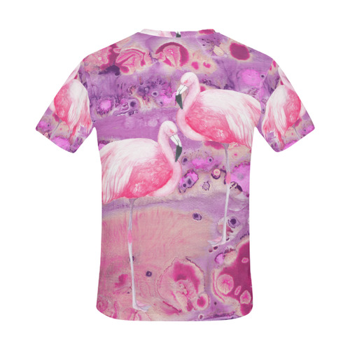 Flamingos Batik Paint Background Pink Violet All Over Print T-Shirt for Men (USA Size) (Model T40)