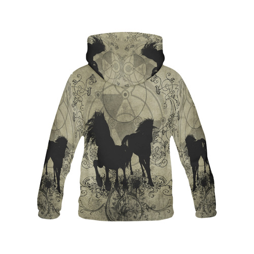 Beautiful horses, solhouette in black All Over Print Hoodie for Women (USA Size) (Model H13)