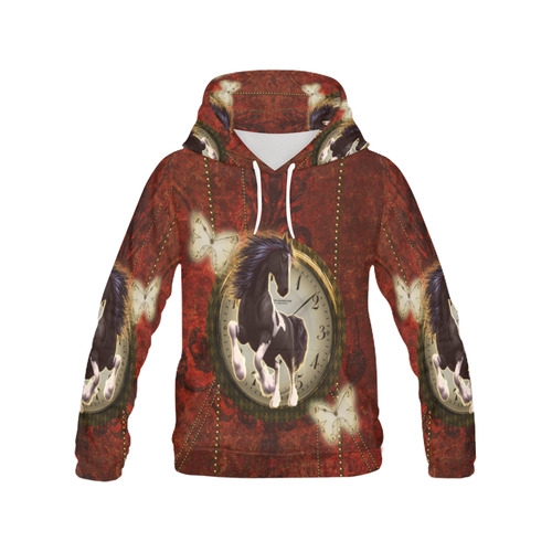 Wonderful horse on a clock All Over Print Hoodie for Women (USA Size) (Model H13)