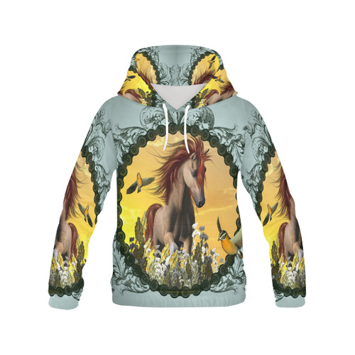 Horse with bird All Over Print Hoodie for Women (USA Size) (Model H13)