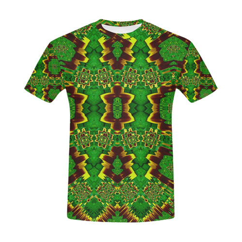 golden flowers in the green soft and silky All Over Print T-Shirt for Men (USA Size) (Model T40)
