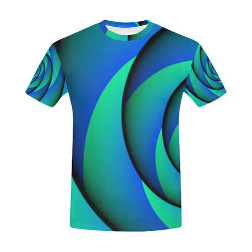 POWER SPIRAL - WAVES blue green All Over Print T-Shirt for Men (USA Size) (Model T40)