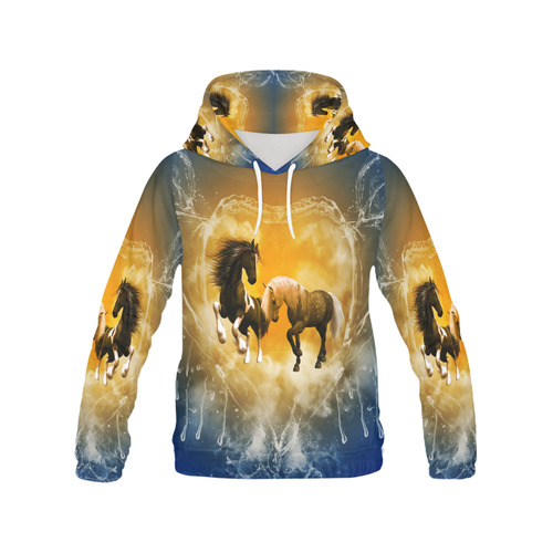 Horses with heart made of water All Over Print Hoodie for Women (USA Size) (Model H13)