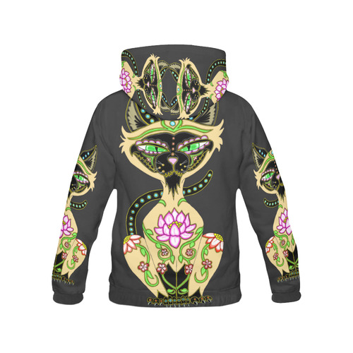 Siamese Cat Sugar Skull Black All Over Print Hoodie for Women (USA Size) (Model H13)