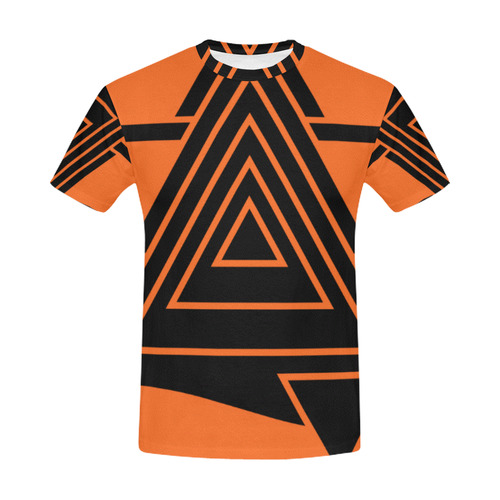 Black Geometric Art Stripes Triangles All Over Print T-Shirt for Men (USA Size) (Model T40)