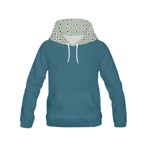 Teal Blue and Green All Over Print Hoodie for Women (USA Size) (Model H13)