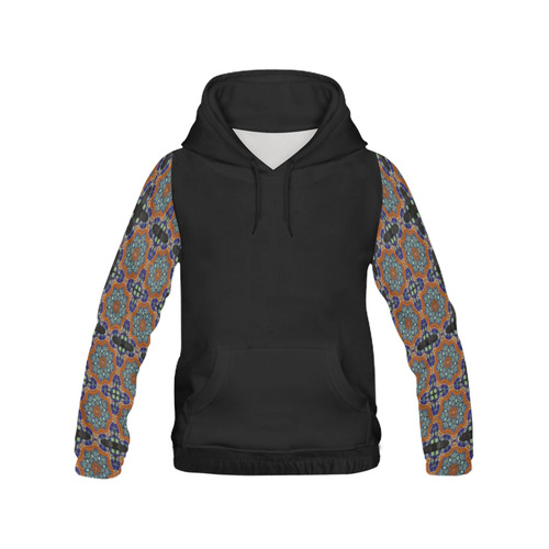 Blue and Brown Abstract All Over Print Hoodie for Women (USA Size) (Model H13)