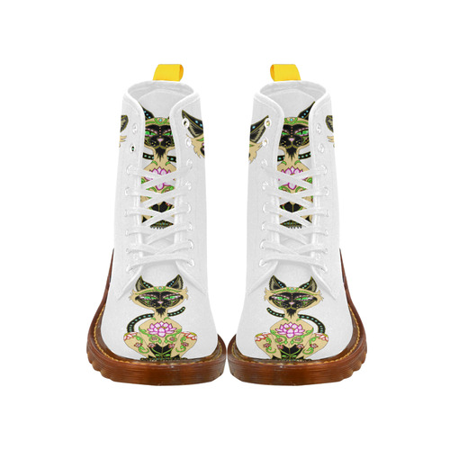 Siamese Cat Sugar Skull White Martin Boots For Women Model 1203H