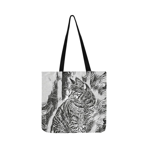 Black White Drawing of a CAT Reusable Shopping Bag Model 1660 (Two sides)