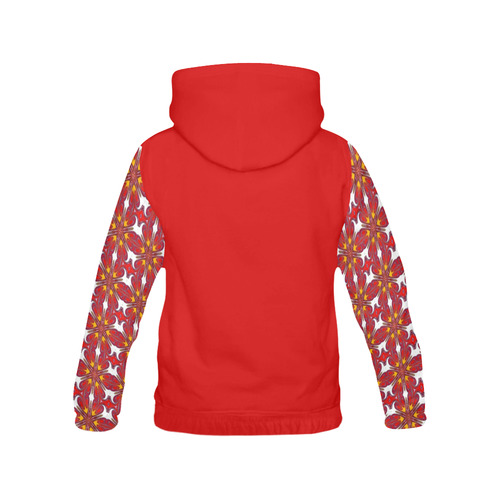 Red and Yellow Geometric All Over Print Hoodie for Women (USA Size) (Model H13)