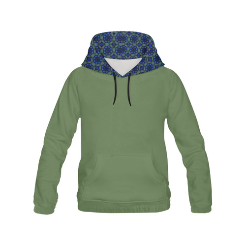 Teal Blue and Green Geometric All Over Print Hoodie for Women (USA Size) (Model H13)
