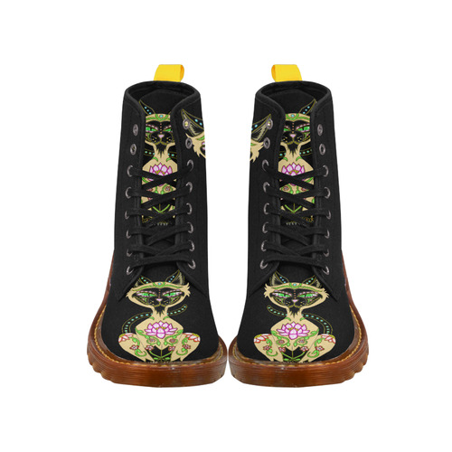 Siamese Cat Sugar Skull Black Martin Boots For Women Model 1203H